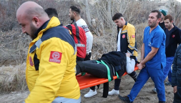 Kapadokya’da peribacalarının arasına düşen turist yaralandı